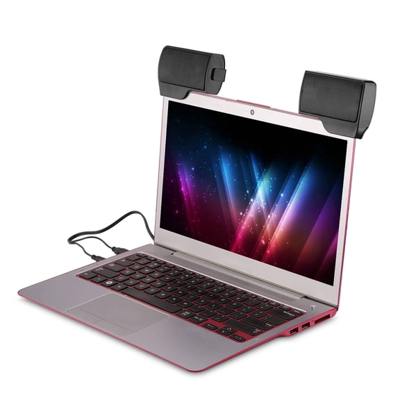 2 Pcs Mini USB Stereo Sound Bar Speakers for Laptop PC Phone - Clip-On Design, Portable 2W+2W Dual Speakers, 3.5mm/USB Powered, Volume Control, Anti-Magnetic (White)