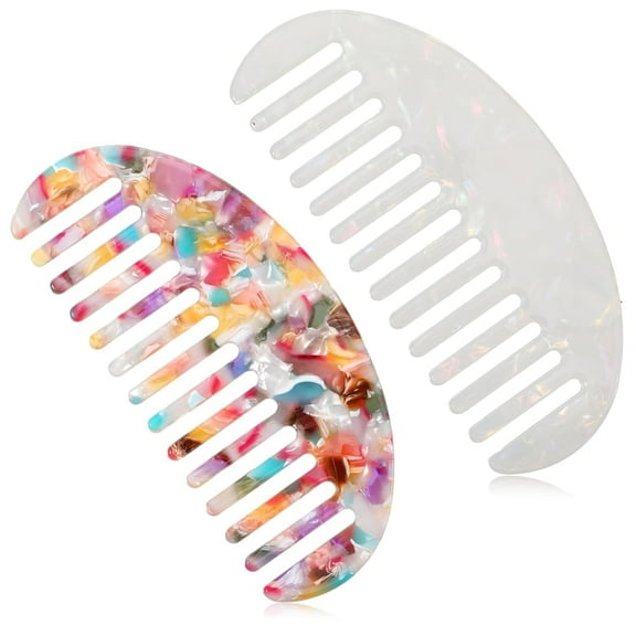 2 Pcs Mini Wide Tooth Hair Comb, Small Combs Anti-Static Acetate Travel Purse Pocket Size Combs Tortoise Shell French Detangling Comb for Bangs, Thick Curly, Straight Wavy Hair Care Wet and Dry