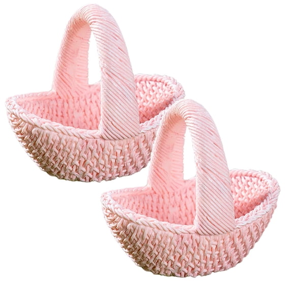 2 Pcs Miniature Imitation Woven Baskets with Handles Tiny Candy Gifts Basket Mini Flower Basket Mini Woven Basket Small Easter Wicker Baskets with Handle for Favors and Home Decor, 2.28"x2.05", Pink