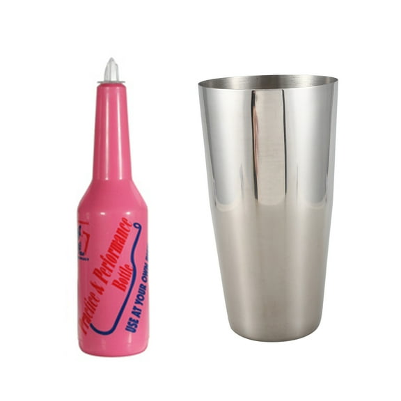 2 Pcs Mixer Shake Beverage for Flair Bartenders Cocktail Shaker, Silver & Pink,1 * Mixer 1 * Practice Bar Bottle,Silver & Pink
