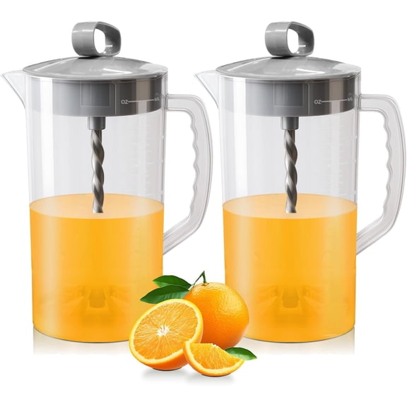 2 Pcs Mixing Pitcher for Drinks, 2 Quart/64oz Plastic Water Pitcher with Lid, Angled Plastic Blades and Adjustable Mixer Plunger for Juice, Tea, Milk, Beverage Container