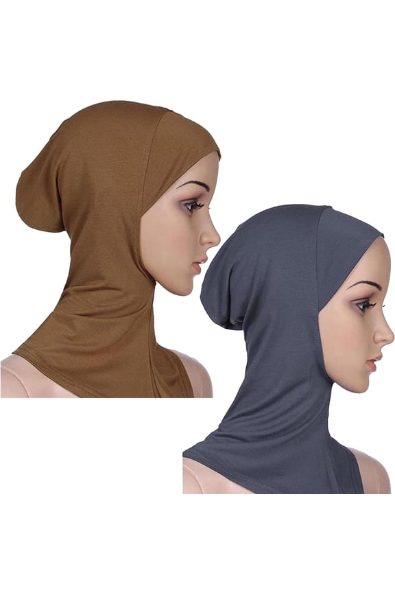 2 Pcs Modal Hijab Cap Muslim Stretchy Turban Full Cover Shawl Cap Full Neck Coverage Hijab for Women