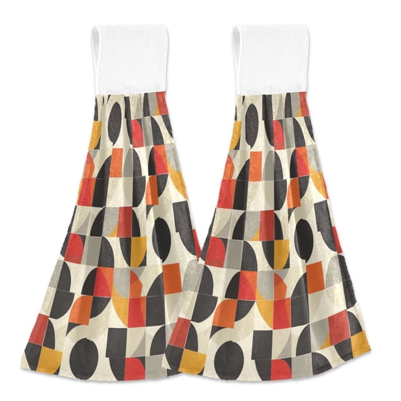 2 Pcs Modern Geometric Kitchen Hand Towels with Hanging Loops Absorbent Soft Fast Drying Decor Bath Towels