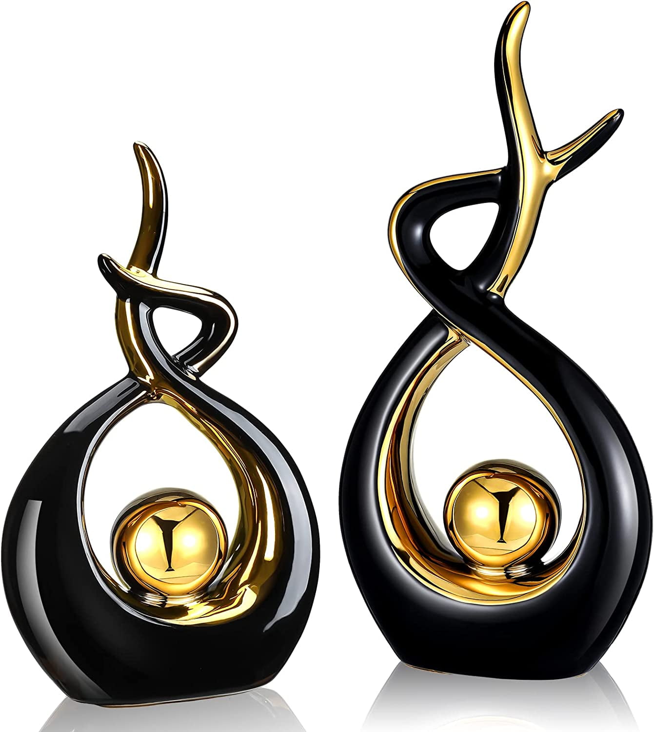 2 Pcs Modern Room Ceramic Decor Center Pieces Table Decorations Ceramic Statue Coffee Table Decor Dining Table Decor Centerpiece for Home Office Coffee Table Living Room, 2 Size (Black, Gold)