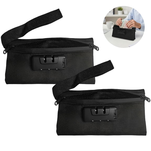 2 Pcs Money Bag With Lock, 7.9 x 3.9 in Lockable Accessories Pouch, Polyester Cash Pouch, Home, Office