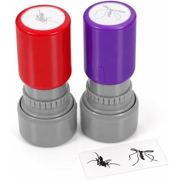 2 Pcs Mosquito Stamp Prank Self Inking Stamps, Novelty Fake Bug Insect Print Funny for April Fools Day, Party Favor, Office Joke and Craft Projects