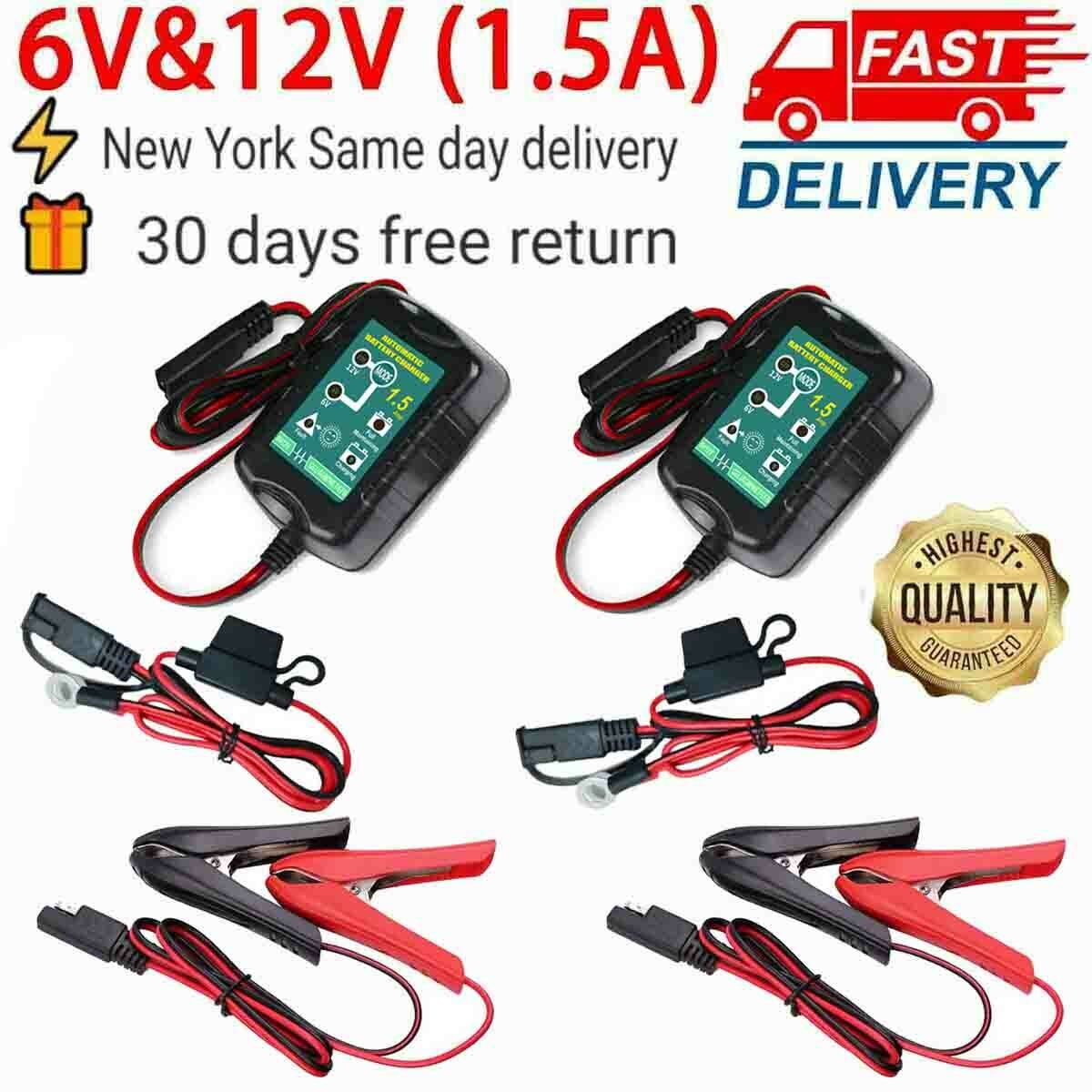 2 Pcs Motorcycle Battery Trickle Charger 12V 1.5A Car Jet Ski Dirt Bike Scooter