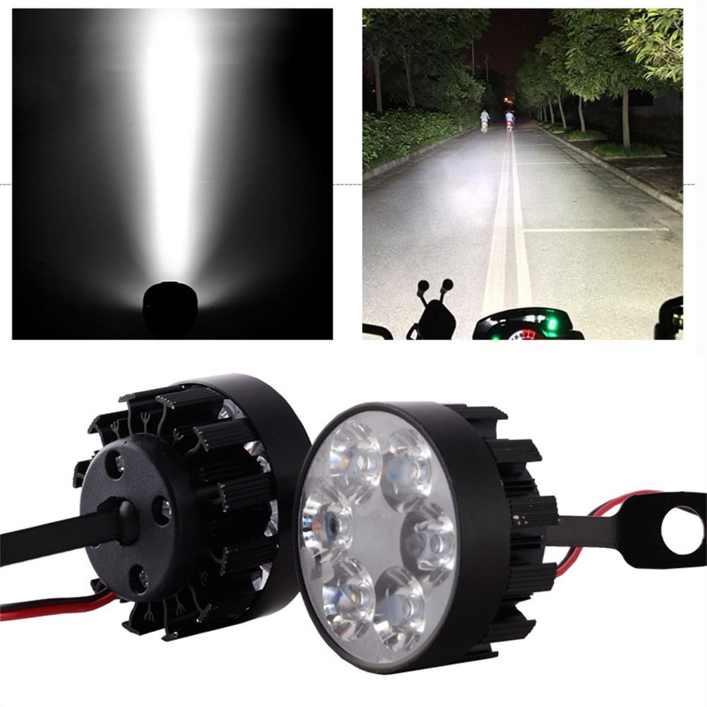 2 Pcs Motorcycle Headlights 6 LED Spot Fog Lights Universal Motobike Parts Front Head Lamps 12V-85V 18W White Light Lamps