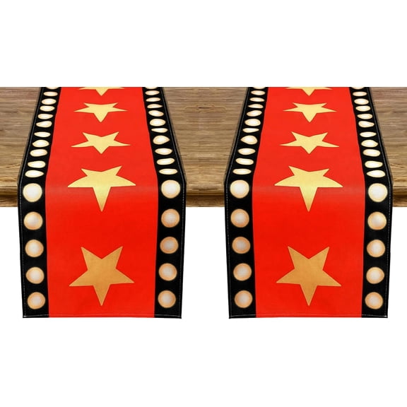 2 Pcs Movie Night Table Runner 13x72 Inch, Hollywood Theme Party Decorations, Durable Reusable Table Decor for Birthday, VIP Party & Movie Theater Events
