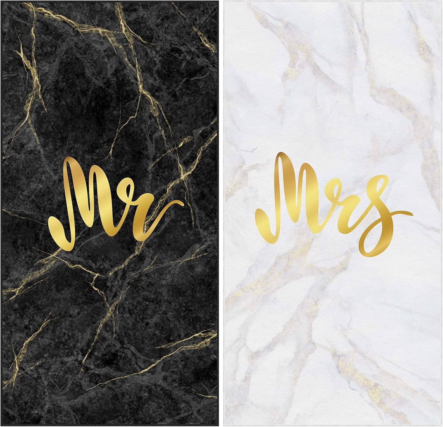 2 Pcs Mr and Mrs Beach Towels 60 x 30 Inch Wedding Beach Towels for Bride and Groom Hubby and Wife Honeymoon Newlywed Couple Towels Wedding Gifts, 2 Marble Styles