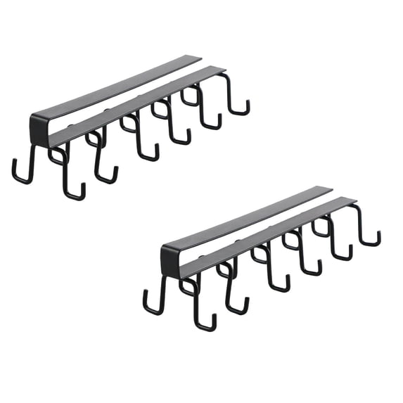 2 Pcs Mug Hooks Under Cabinet, Metal Cabinet Utensil Hanger with Double Row Hook Mug Organizer, Cabinet Storage Hooks for Cabinet Shelf Storage Display Rack for Kitchen Coffee Bar