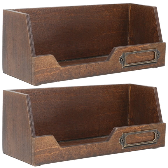 2pcs Desktop Wooden Boxes Rustic Wood Craft Organizer Retro Storage Container