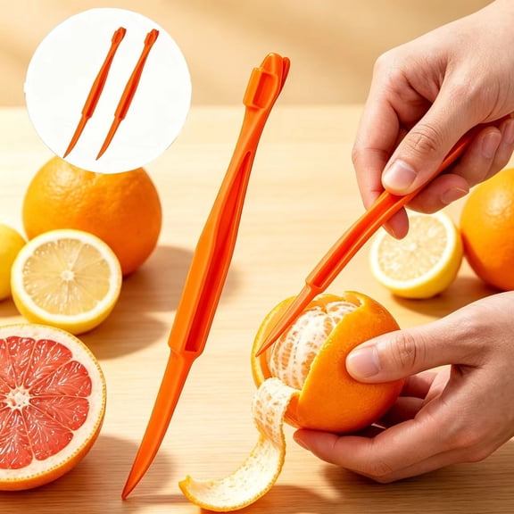 2 Pcs Multifunctional Citrus Peeler & Slicer, Orange Lemon Peel Opener Remover, Lightweight Fruit Skin Cutting Kitchen Tool Gadget(Orange)