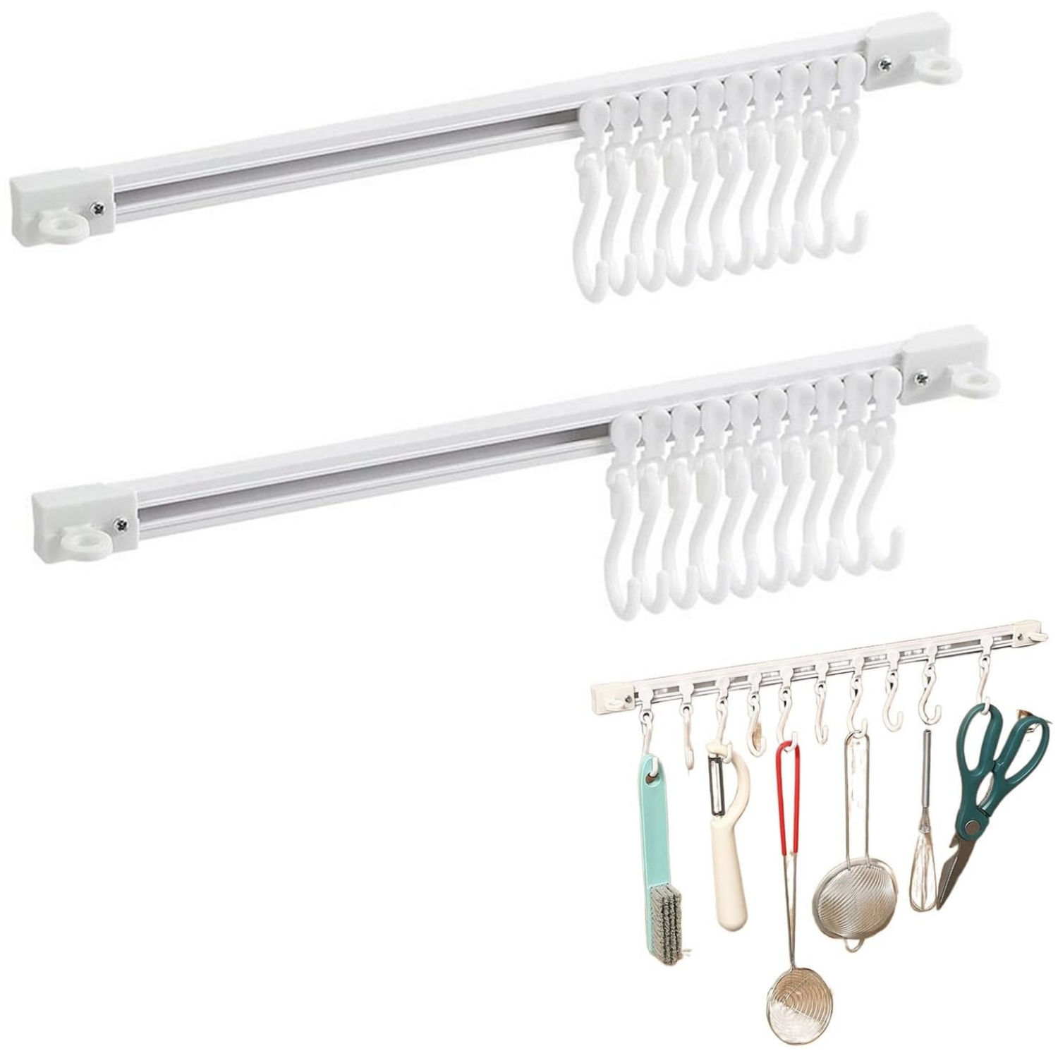 2 Pcs Multifunctional Slide Rail Hook Kitchen Hanging Rack No Drill ...
