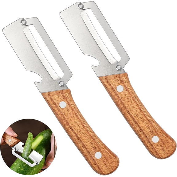 2 Pcs Multifunctional Vegetable Peeler, Stainless Steel Blade Peeler with Wooden Handle, Non-Slip Fruit Peeler for Kitchen