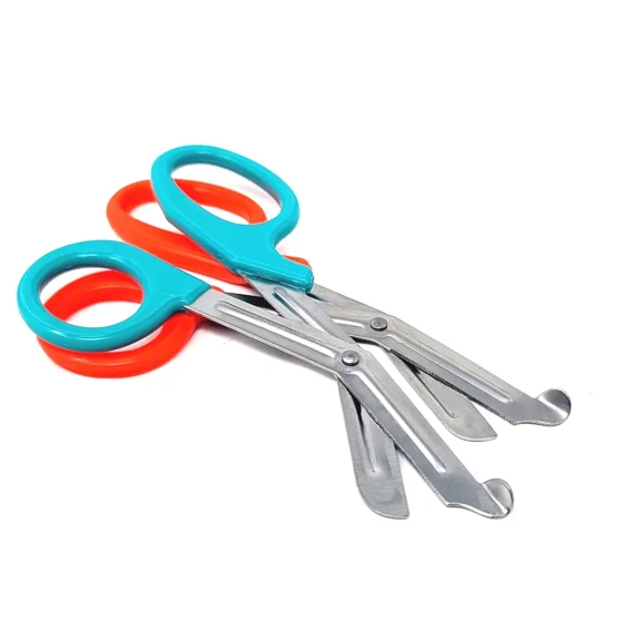 2 Pcs Multipurpose Trauma Shears 7.25" for Physicians, EMTs, Paramedics, Stainless Steel Blades with Genuine Rubberized Grips Outdoor Essentials - Teal + Orange