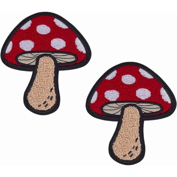 2 Pcs Mushroom Chenille Patches Red Mushroom Iron on Patch 4.53x3.94inch Polyester Towel Embroidery Appliques Mushroom Sew on Appliques Patches for Clothes Jackets Dress Hat Jeans DIY Red 1set
