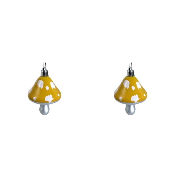 2 Pcs Mushroom Ornaments Christmas Tree Hanging Decorations Plastic Mushroom Hanging Ornaments Festive Decor for Christmas Tree and Holiday Party, 2.95x1.89 Inch, Yellow