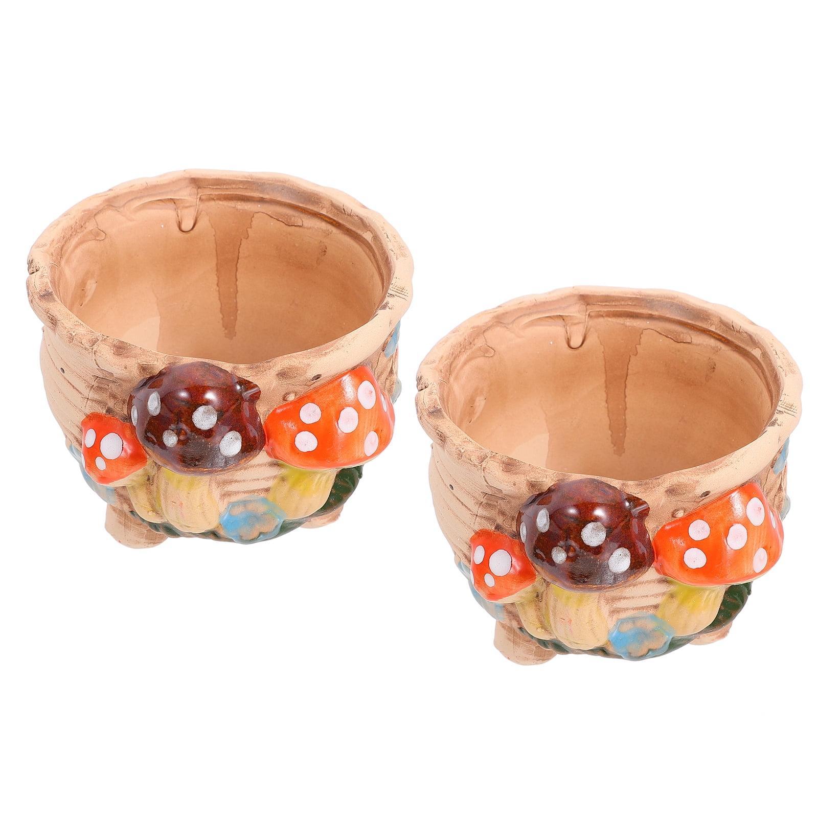 2 Pcs Mushroom Stoneware Planter Decor Vintage Mini Pots for Plants Gardening Flower Succulent Homedecor Cute Ceramics