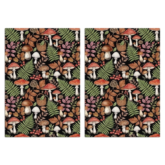 2 Pcs Mushroom and Basket Black Pattern Funny Kitchen Towels, Microfiber Dish Towels, Kitchen Tea Towels Set 18" X 26"