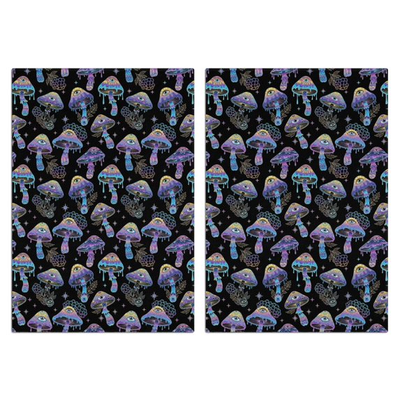 2 Pcs Mushroom and Eye Black Pattern Funny Kitchen Towels, Microfiber Dish Towels, Kitchen Tea Towels Set 18" X 26"