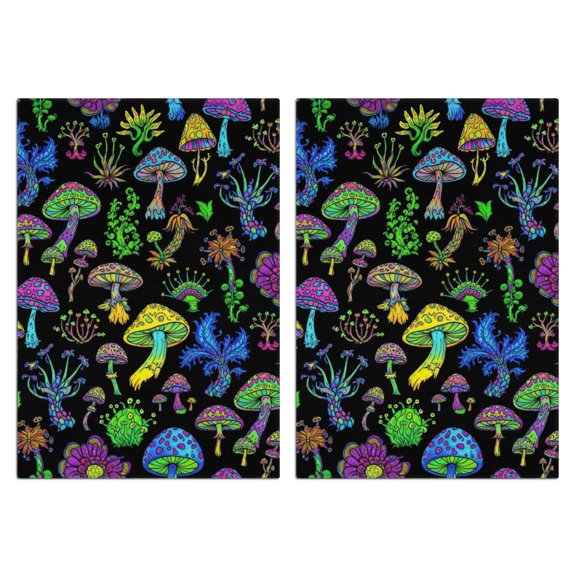 2 Pcs Mushroom and Psychedelic Black Pattern Funny Kitchen Towels, Microfiber Dish Towels, Kitchen Tea Towels Set 18" X 26"