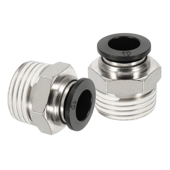 2 Pcs NPT Push to Connect Air Fittings, Male Straight 10mm Tube OD x 1/2" NPT Thread Air Quick Connector, Black