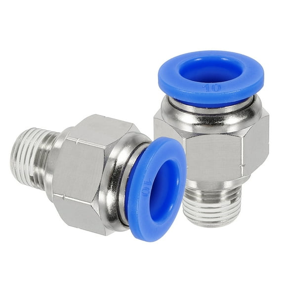 2 Pcs NPT Push to Connect Air Fittings, Male Straight 10mm Tube OD x 1/8" NPT Thread Air Quick Connector, Blue