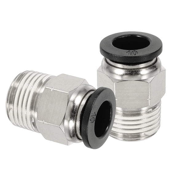 2 Pcs NPT Push to Connect Air Fittings, Male Straight 10mm Tube OD x 3/8" NPT Thread Air Quick Connector, Black
