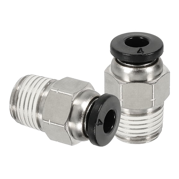 2 Pcs NPT Push to Connect Air Fittings, Male Straight 4mm Tube OD x 1/8" NPT Thread Air Quick Connector, Black