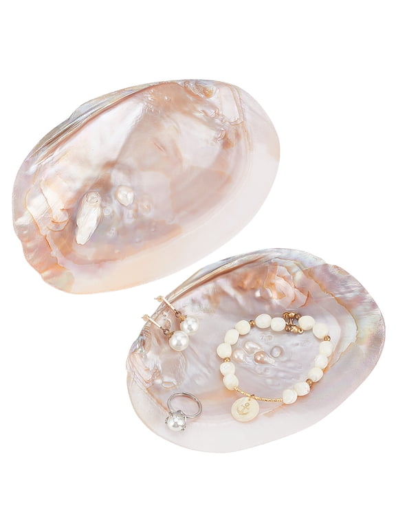 2 Pcs Natrual Shell Jewelry Dish Tray Handcrafted Trinket Displays Dish Stand Decorative Seashell Bracelet Pendant Ring Organizer DIY