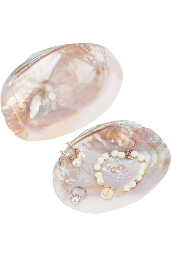 2 Pcs Natrual Shell Jewelry Dish Tray Handcrafted Trinket Displays Dish Stand Decorative Seashell Bracelet Pendant Ring Organizer