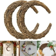2 Pcs Natural Grapevine Wreath Tutuviw DIY Crafts Moon Shape Ratten Garland Hoop Vine Branch Natural Wooden Half Moon Decor DIY Vintage Vine Branch Flower Garland Natural Vine Ring(11.8in)