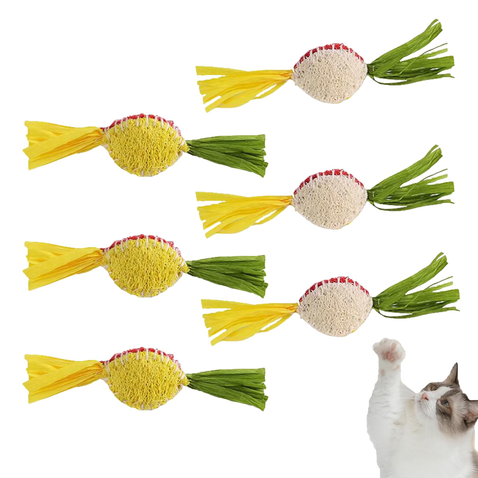 2 Pcs Natural Loofah Cat Toys Teeth Cleaning - Loofah Catnip Chew Sticks, Elastic Bouncing Chew Toy for Cats