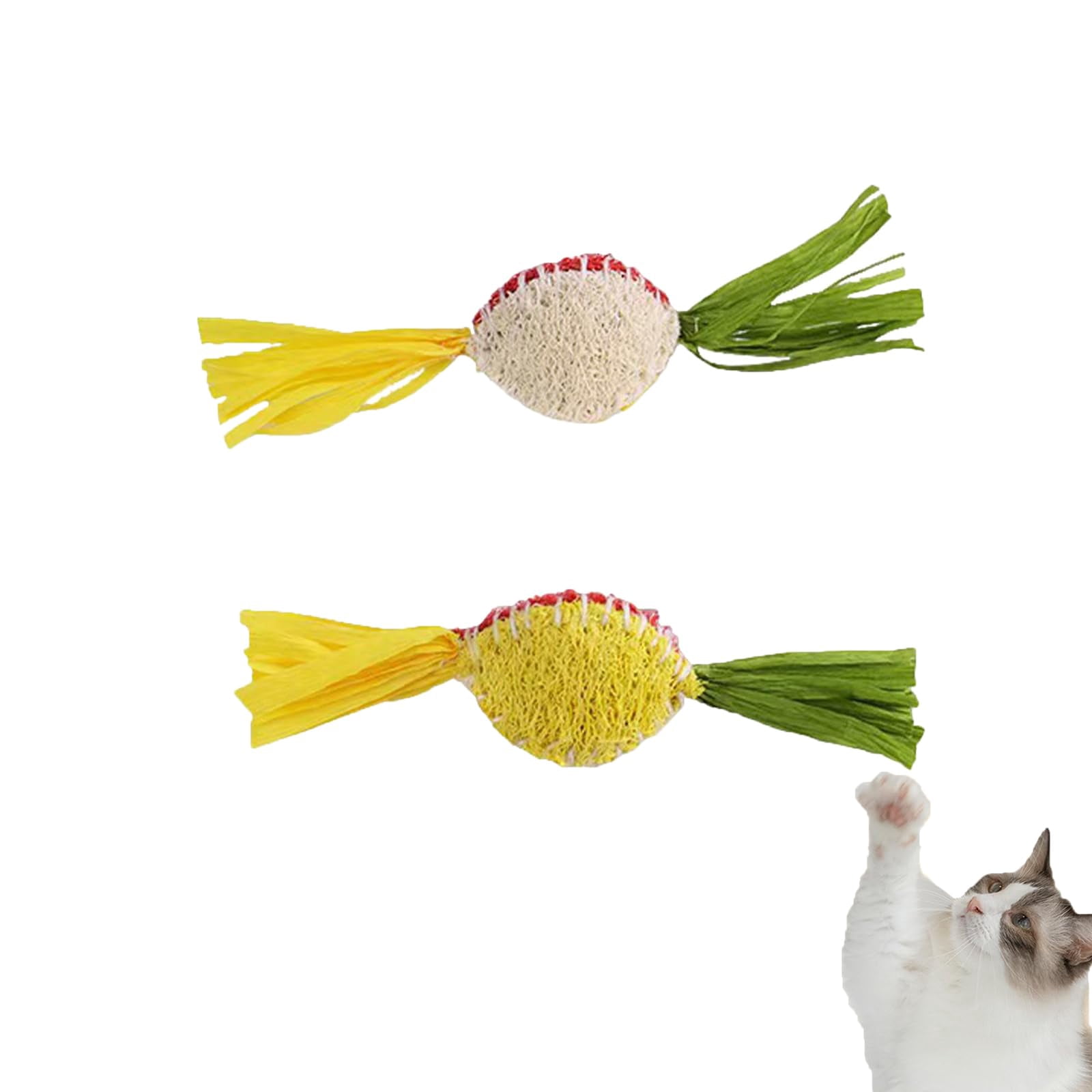 2 Pcs Natural Loofah Cat Toys Teeth Cleaning - Loofah Catnip Chew Sticks, Elastic Bouncing Chew Toy for Cats