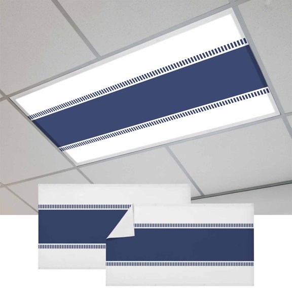 2 Pcs Navy Blue Fluorescent Light Covers Stripes Solid Color Magnetic Light Covers for Ceiling Lights 4 x 2 ft Drop Ceiling Lights Cover Shade for Office, Home, Hospital