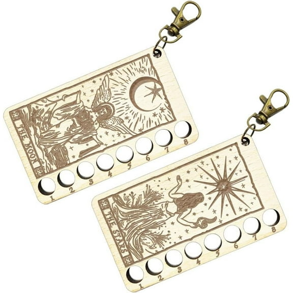 2 Pcs Needlework Project Card 2 Styles Moons Star Tarot Thread Winding Plate Board with Clasp 8 Positions Wood Needlework Thread Holder for DIY DIY Sewing Storage Thread 3.9x2.4inch(10x6cm)