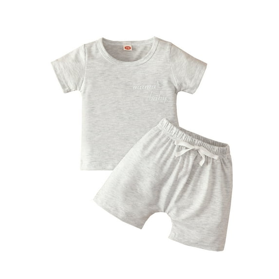 2 Pcs Newborn Casual Outfits, Toddler Letter Pattern Round Neck Short Sleeve T-shirt + Solid Color Shorts