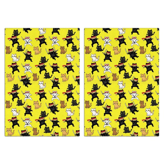 2 Pcs Ninja Cat Yellow Pattern Funny Kitchen Towels, Microfiber Dish Towels, Kitchen Tea Towels Set 18" X 26"