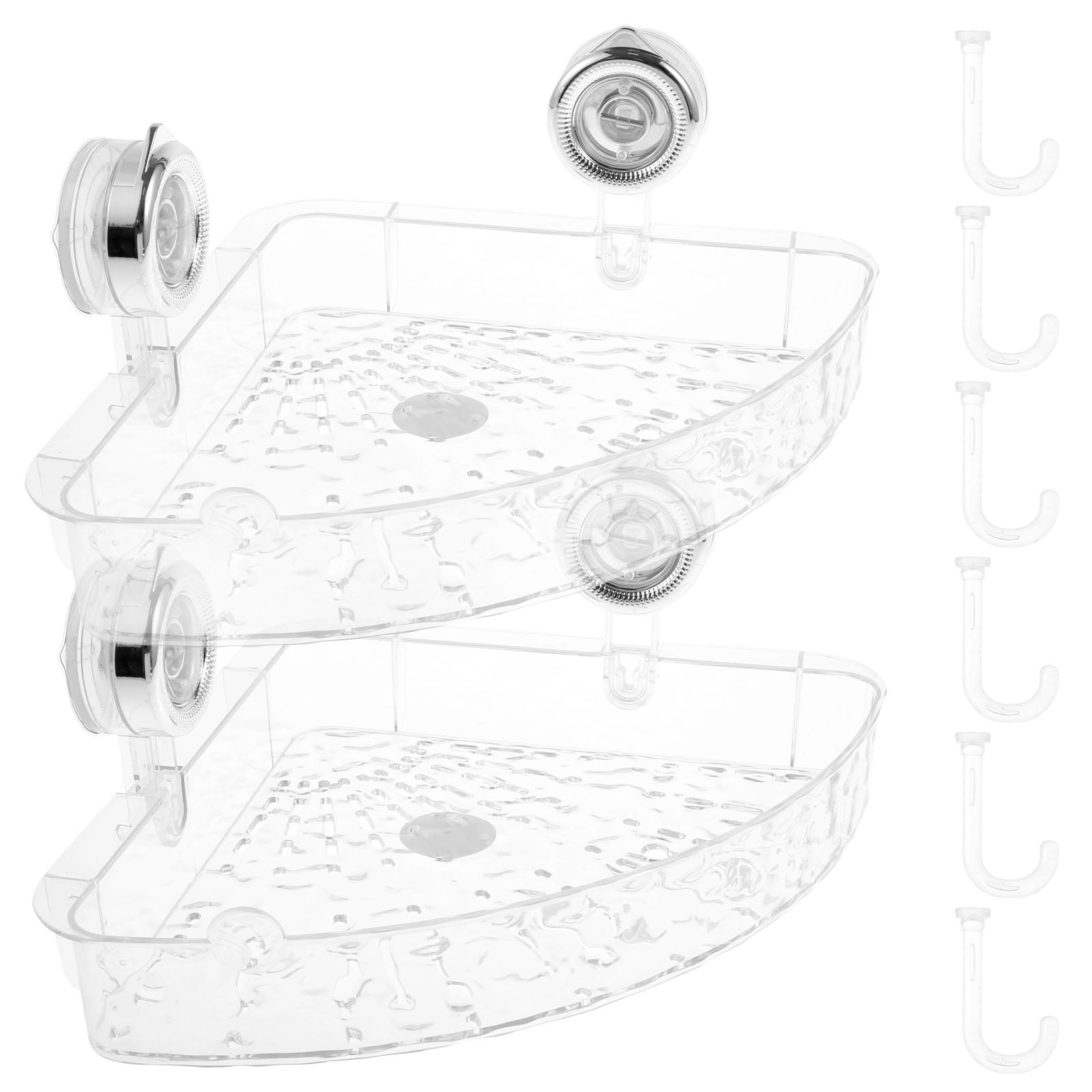 2 Pcs No Drill Wall Caddy Clear Suction Cup Shower Caddy Light Luxury Style Water Ripples Glacier Pattern Bathroom Organizer Multifunctional Shower Corner Shelf for Bathroom Kitchen Countertop