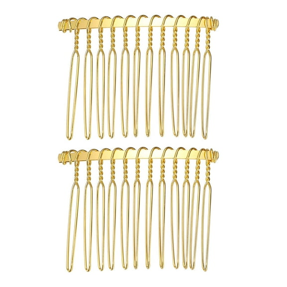 2 Pcs No Slip Hair Side Combs Accessories, Metal, Gold Tone, 2"