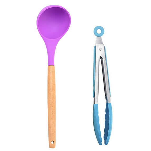 2 Pcs Non - stick Heat Resistant Kitchen Utensils Set with Wooden Handle - for Home or Picnic Cooking