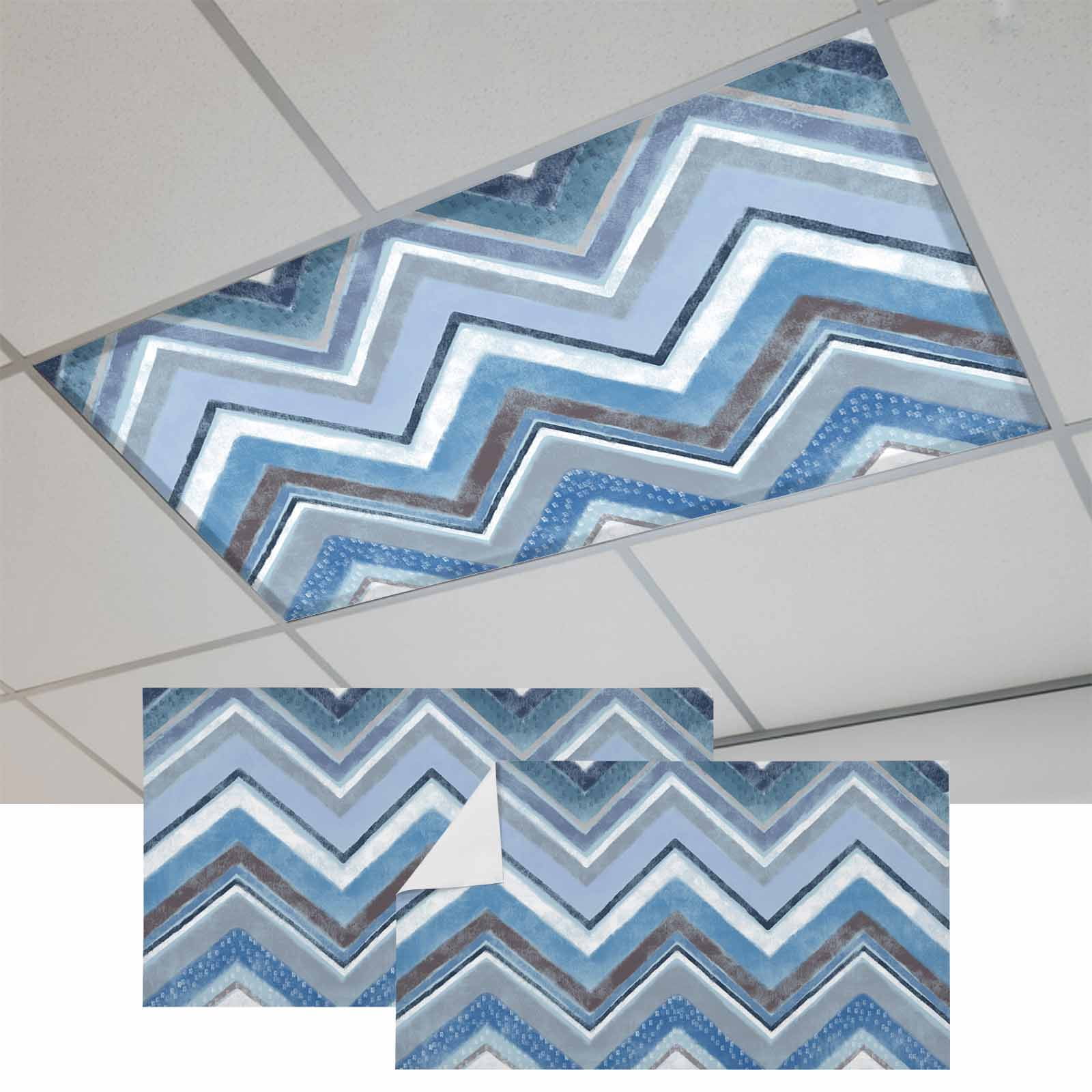2 Pcs Northern Europe Fluorescent Light Covers Blue Geometric Wave ...