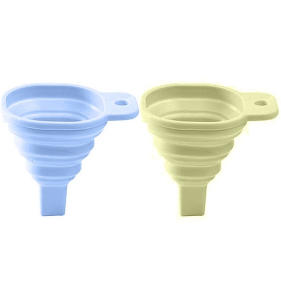 Kitchen and Camping Liquid Pouring Funnels, 2-Pack  Silicone Telescopic,  7x8x6cm Blue/Green I741231