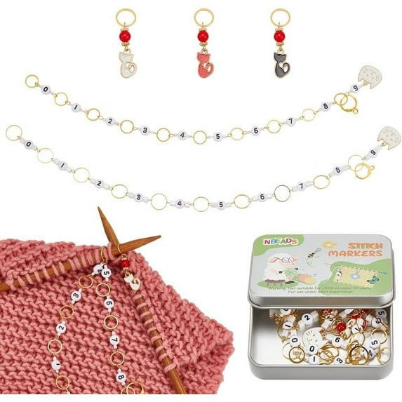2 Pcs Number 0-9 Knitting Row Counter Chains 3 Pcs Cat Stitch Markers Row Counter Chains Crochet Stitch Marker Locking Stitch Markers for Knitting Crochet Tracking Project Progress