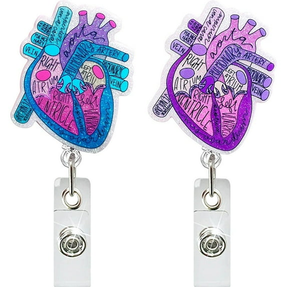 2 Pcs Nurse Badge Reels Retractable Badge Holders with Alligator Clip Anatomy Heart Brain Lung Patterns Badge Reels for RN Nurse Doctor Gift