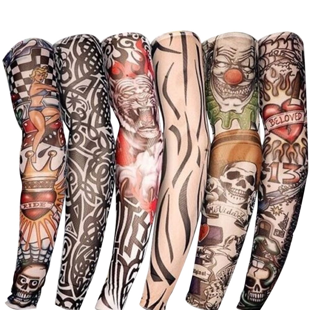 2 Pcs Nylon Elastic Fake Temporary Tattoo Sleeve Designs Body Arm Stockings  Tattoos for Cool Men Women 