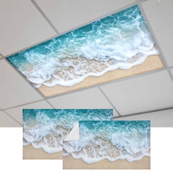 2 Pcs Ocean Beach Fluorescent Light Covers Summer Sand Waves Nature Magnetic Light Covers for Ceiling Lights 4 x 2 ft Drop Ceiling Lights Cover Shade for Office, Home, Hospital