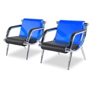 2 Pcs Office Reception Waiting Room Chair w/ PU Leather Visitor Guest Sofa Seat Blue