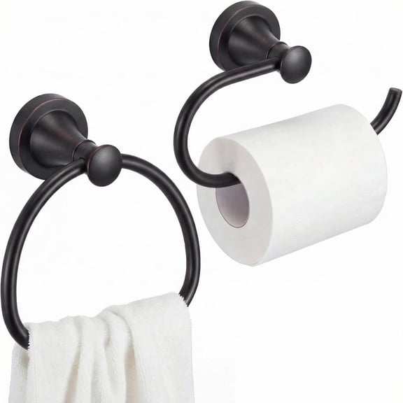 2 Pcs Oil Rubbed Bronze Toilet Paper Holder and Towel Ring Set, Thicken Antique Bronze Hand Towel Holder Wall Mount, Tissue Roll Paper Hanger for Farmhouse Bathroom Rv Hardware Accessory